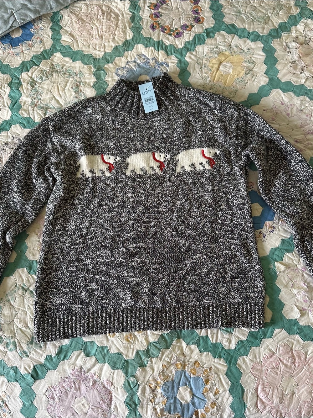 LOFT Gray Polar Bear Crewneck Sweater